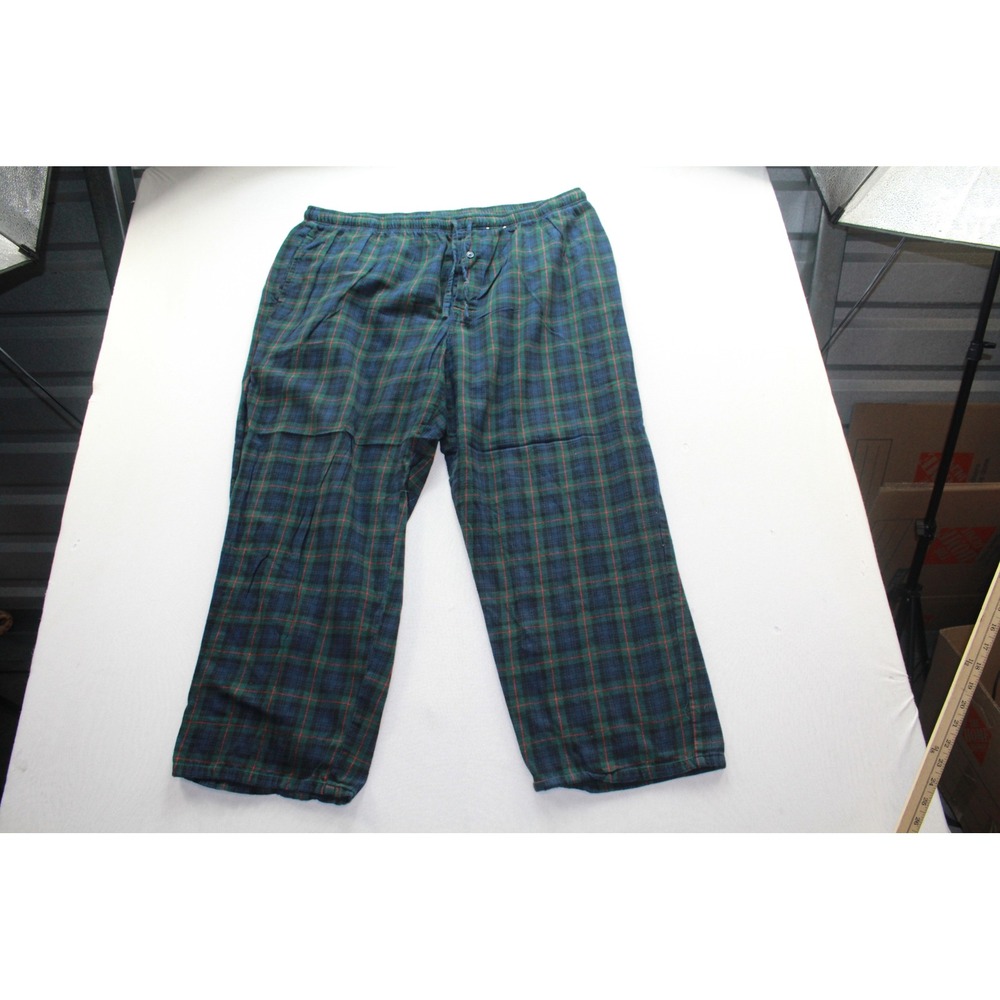 St. John's Bay Pajama Pants Mens XXL Green Blue Plaid Excellent Flannel Cotton